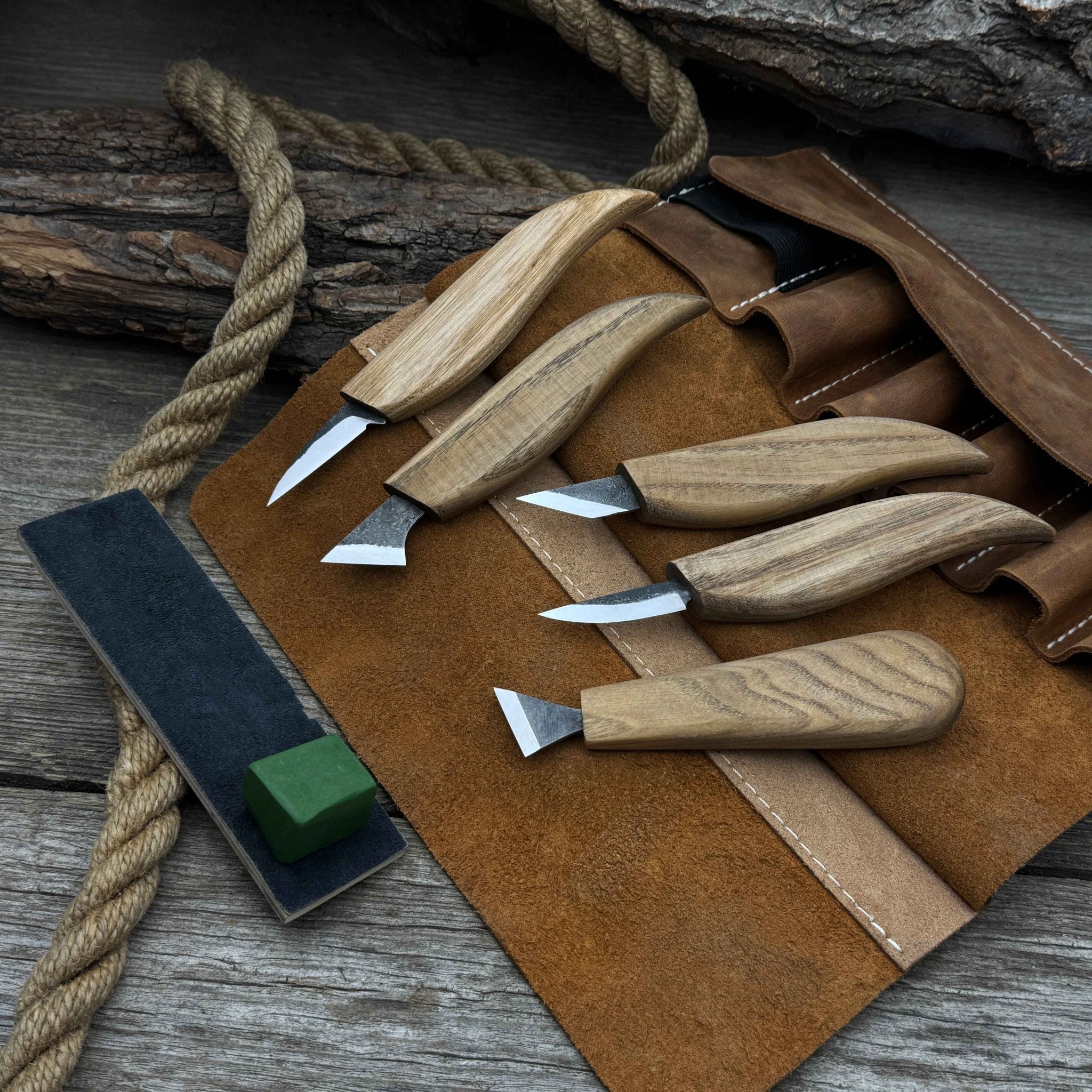 5-Piece Wood Carving Knife Set with Sharpening Board & Leather Case - Randy's LLC