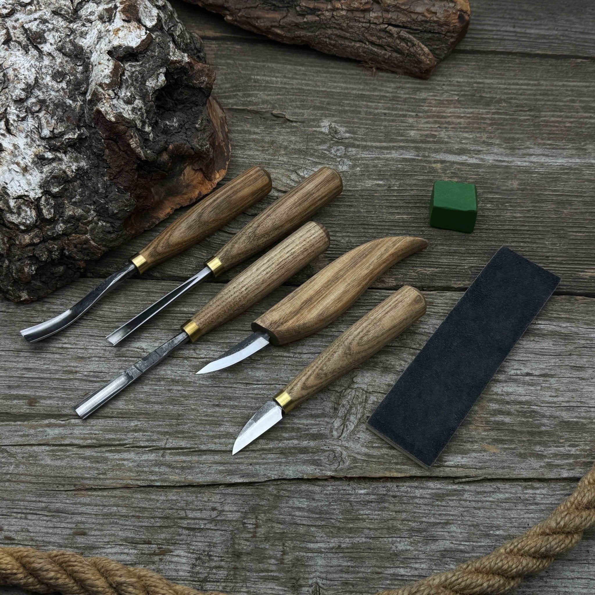 5-Piece Wood Carving Tool Set with Sharpening Board & Leather Case - Randy's LLC