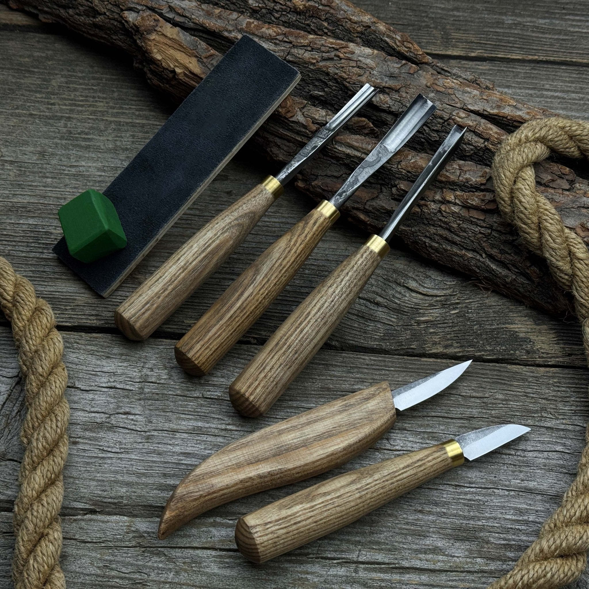 5-Piece Wood Carving Tool Set with Sharpening Board & Leather Case - Randy's LLC