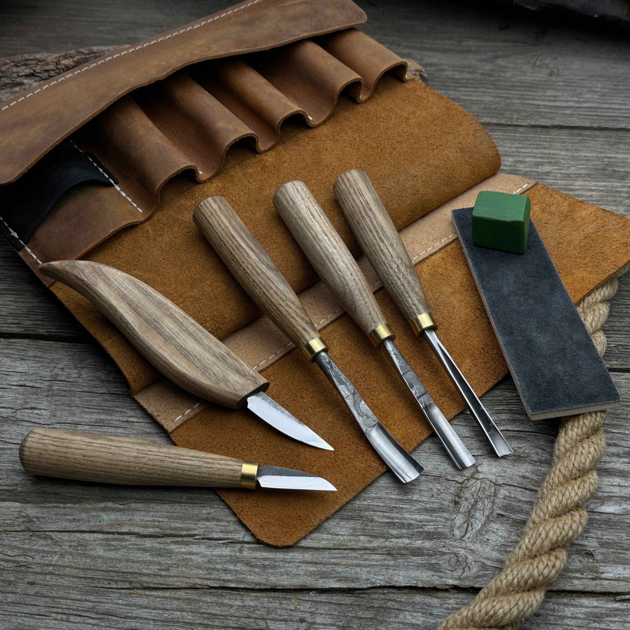 5-Piece Wood Carving Tool Set with Sharpening Board & Leather Case - Randy's LLC