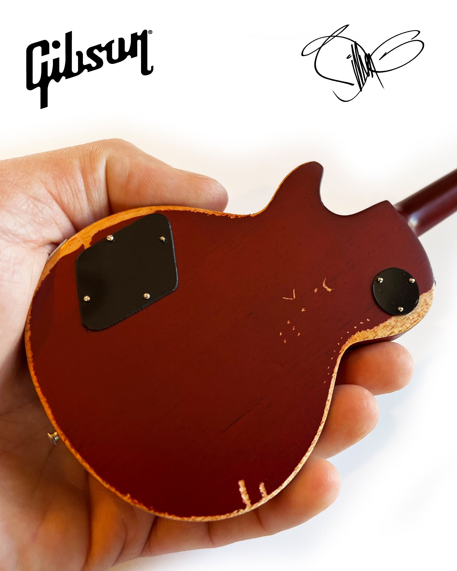 Billy F Gibbons AUTOGRAPHED Aged "Pearly Gates" Gibson Les Paul Mini Guitar Model - Randy's LLC