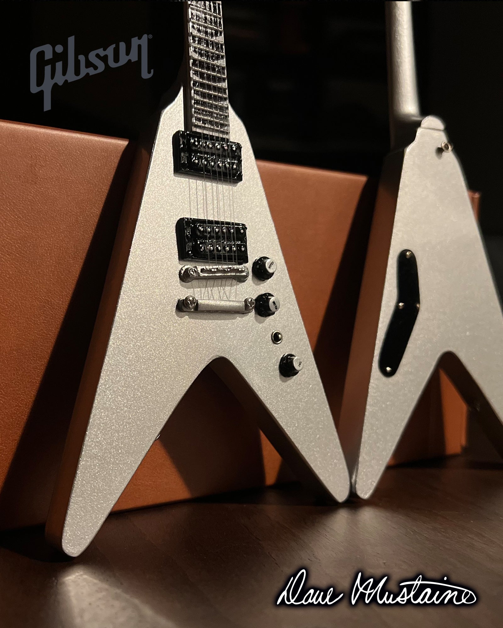 Dave Mustaine Signature Gibson Flying V SET OF 2 Mini Guitar Collection - Rust in Peace & Silver Metallic - Randy's LLC