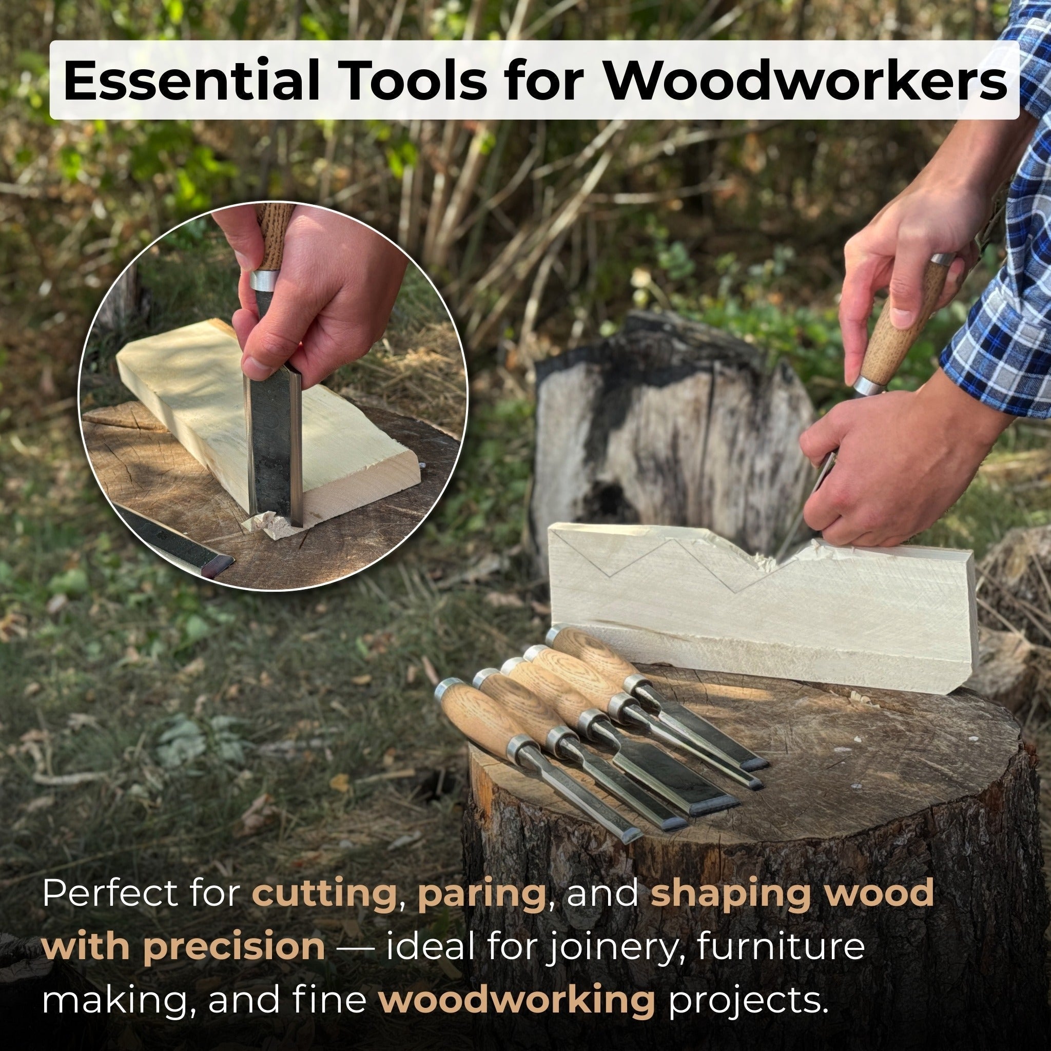 6-Piece Wood Carving Chisel Set & Leather Tool Roll - Randy's LLC