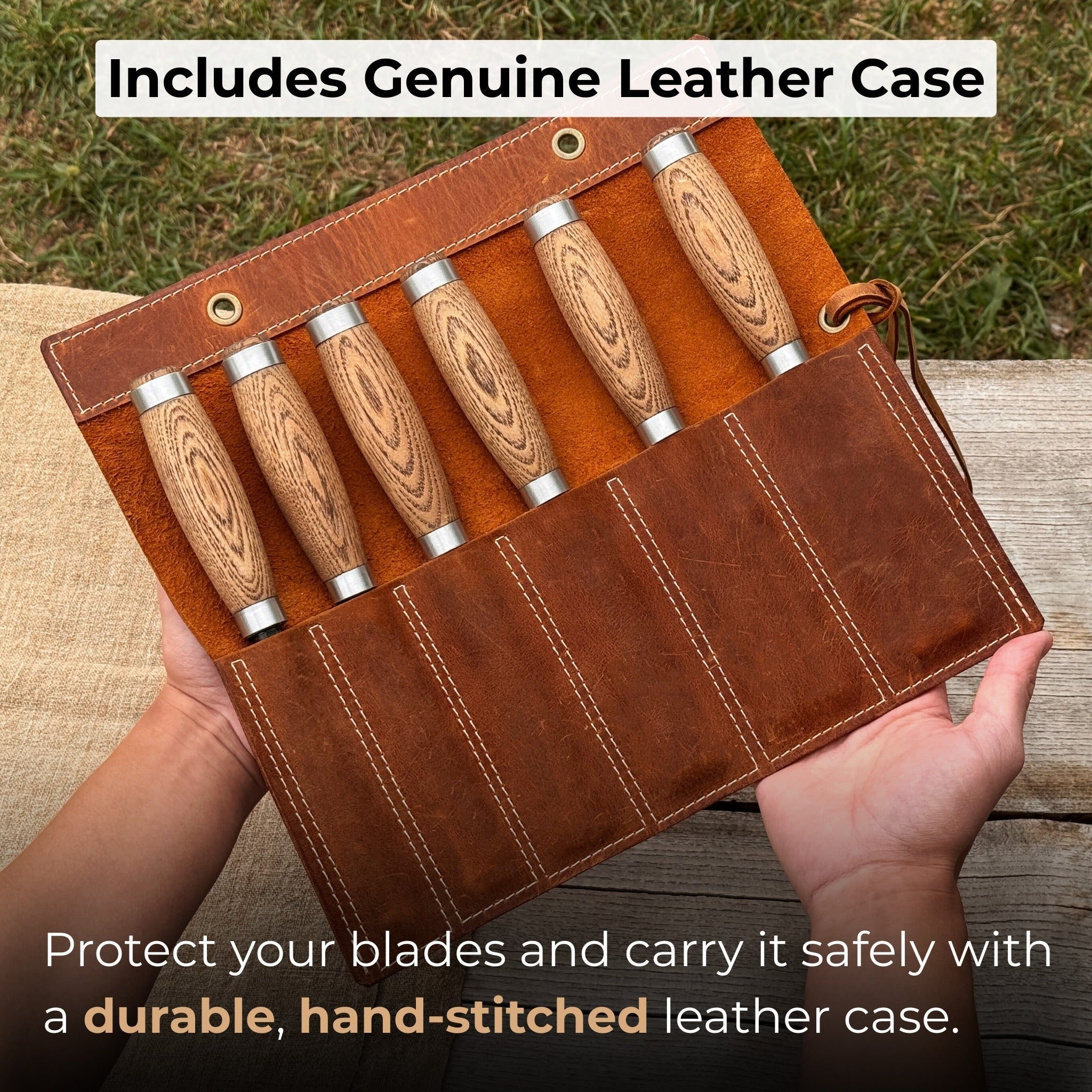 6-Piece Wood Carving Chisel Set & Leather Tool Roll - Randy's LLC