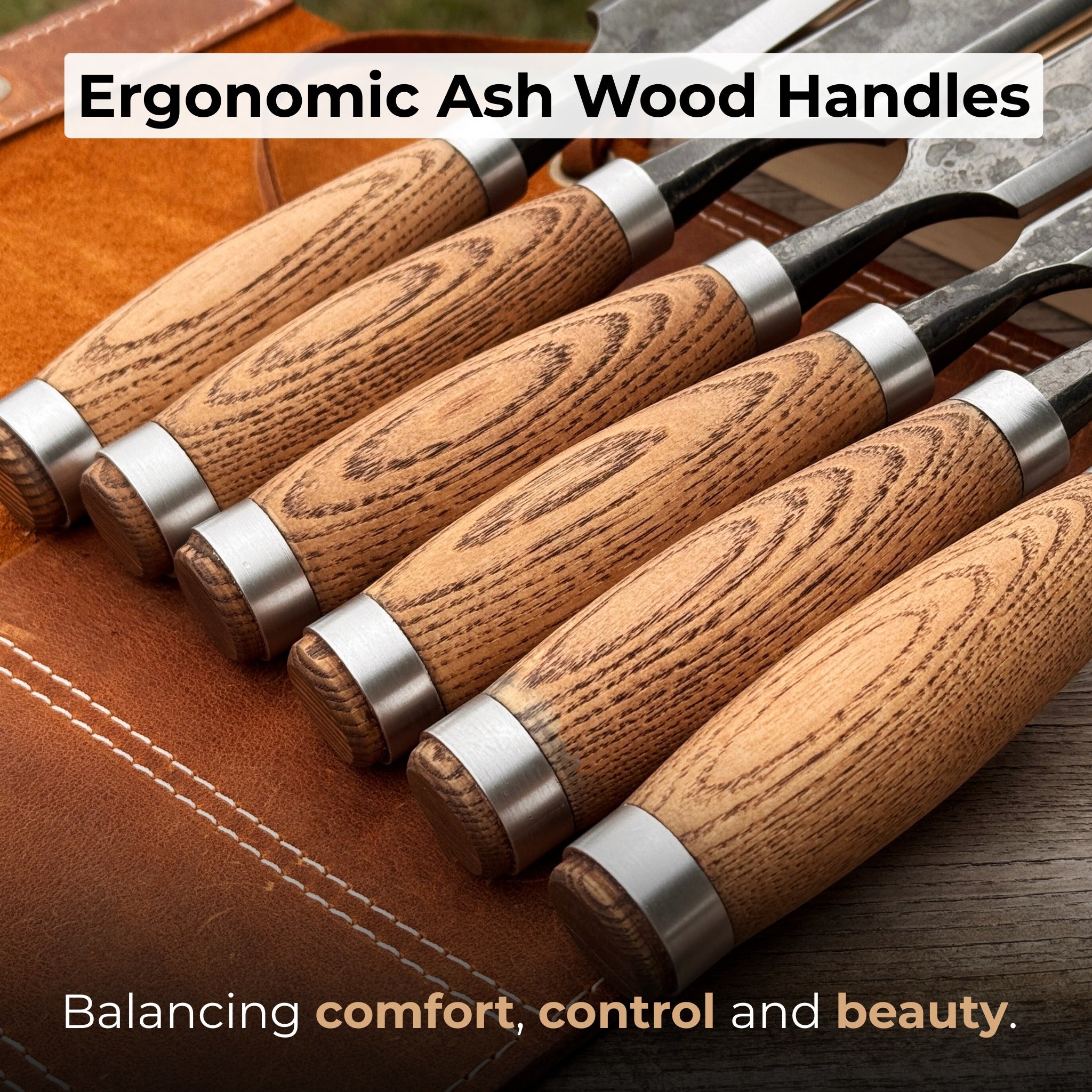 6-Piece Wood Carving Chisel Set & Leather Tool Roll - Randy's LLC