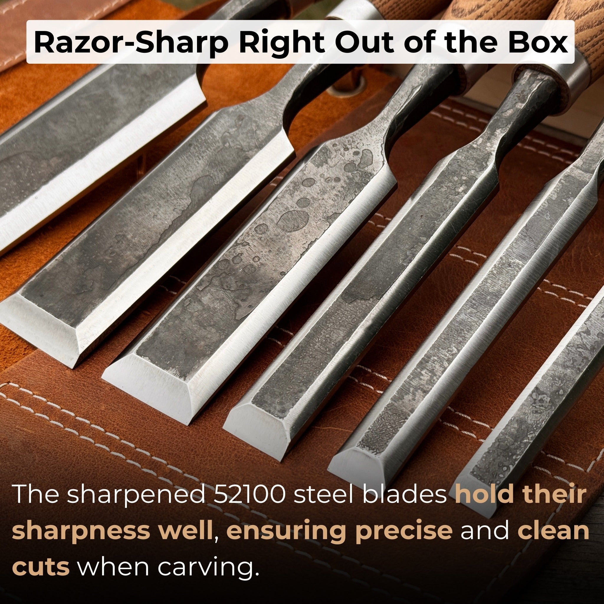 6-Piece Wood Carving Chisel Set & Leather Tool Roll - Randy's LLC