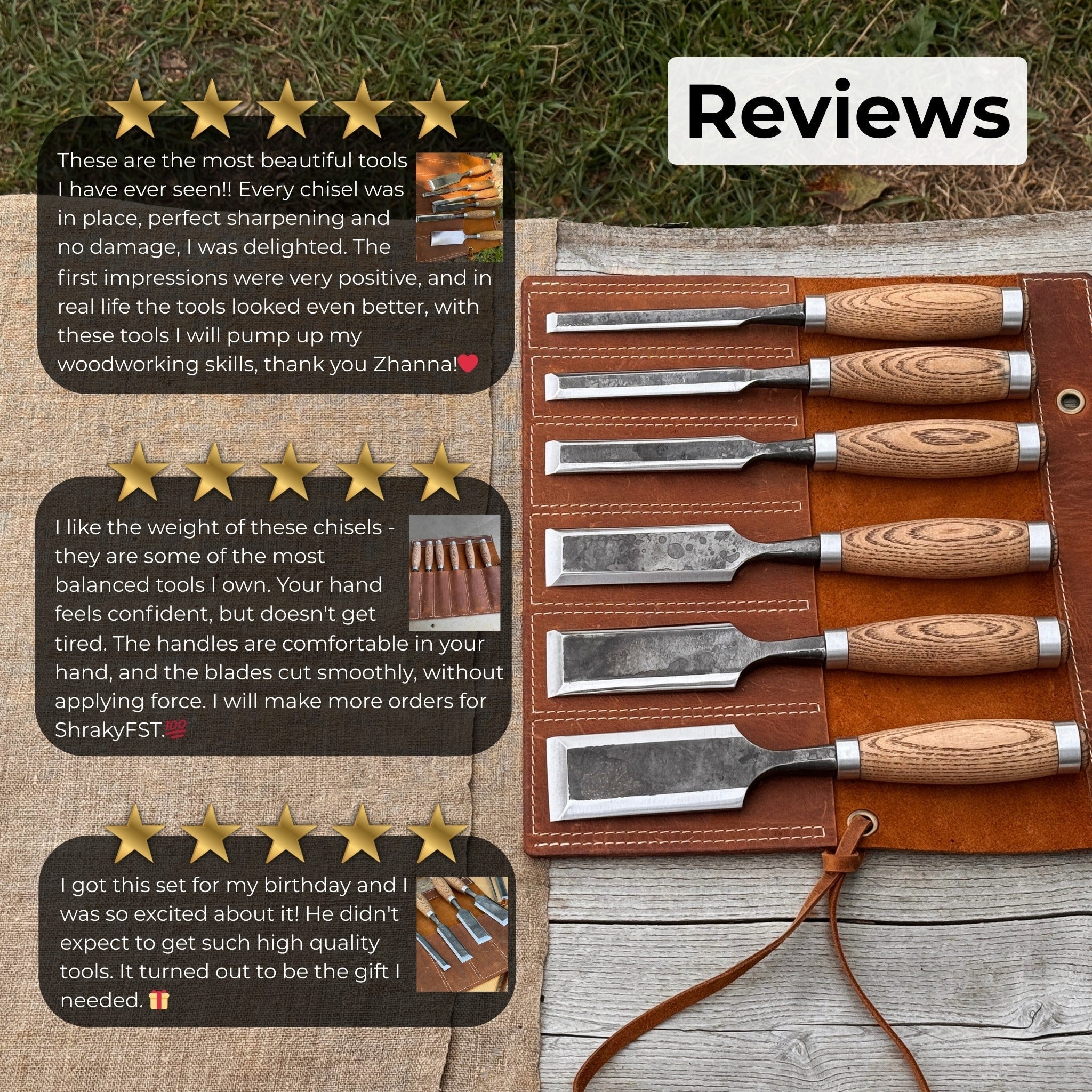 6-Piece Wood Carving Chisel Set & Leather Tool Roll - Randy's LLC