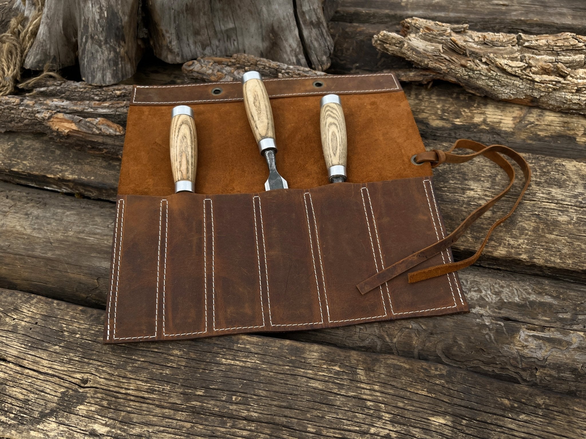 6 Pocket Leather Chisel Roll - Randy's LLC