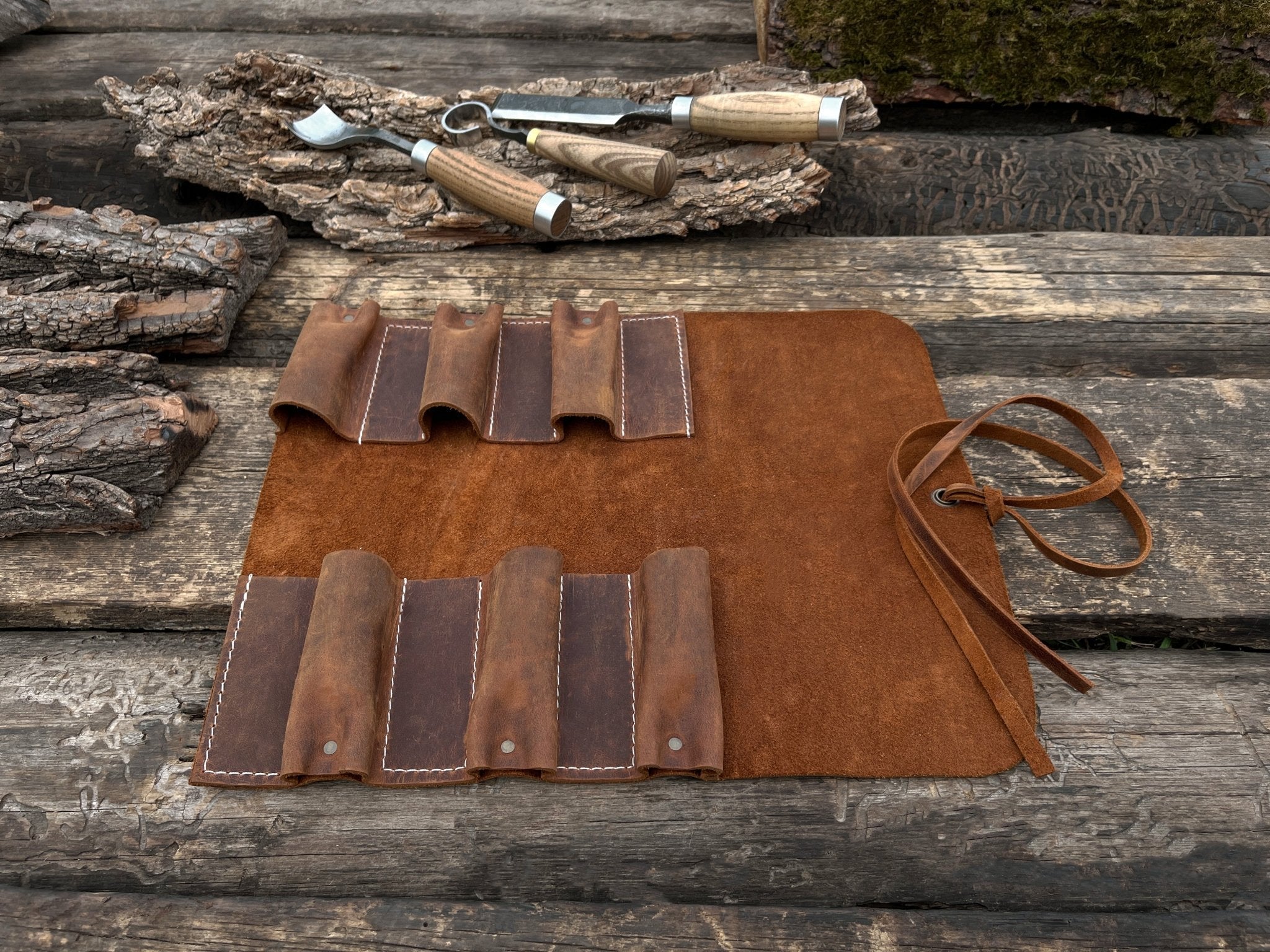 6 Pocket Leather Tool Roll - Randy's LLC