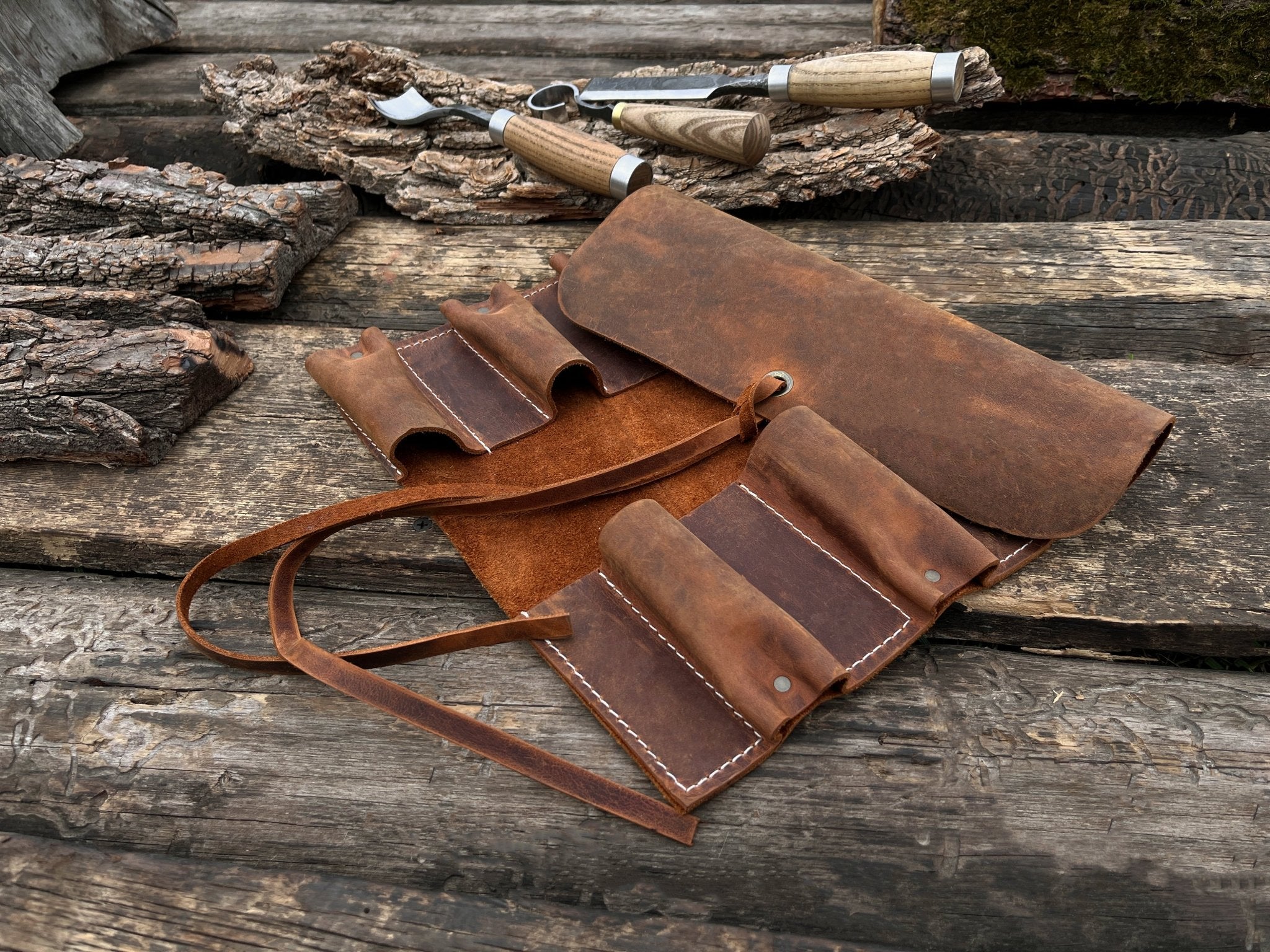 6 Pocket Leather Tool Roll - Randy's LLC