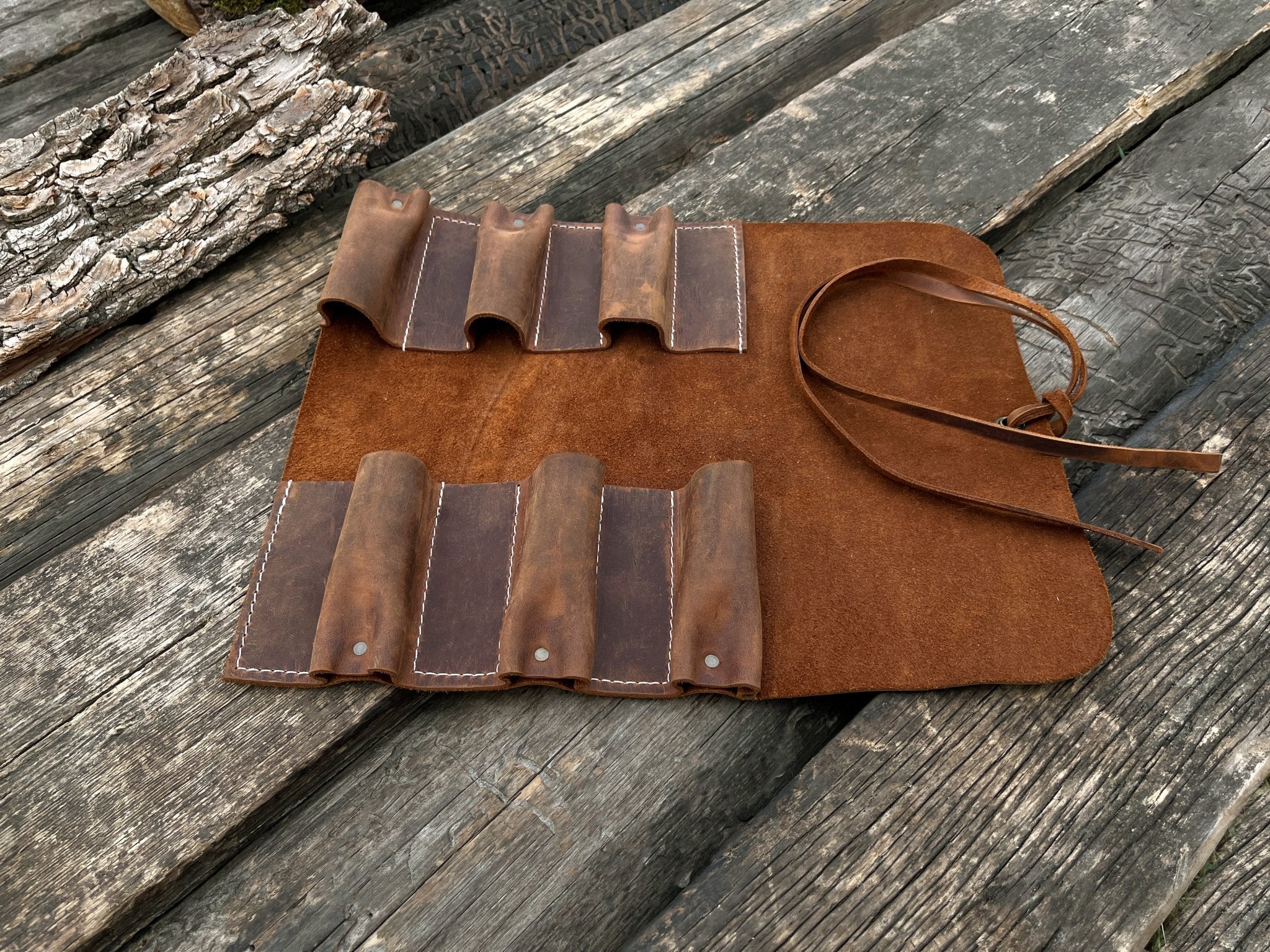 6 Pocket Leather Tool Roll - Randy's LLC