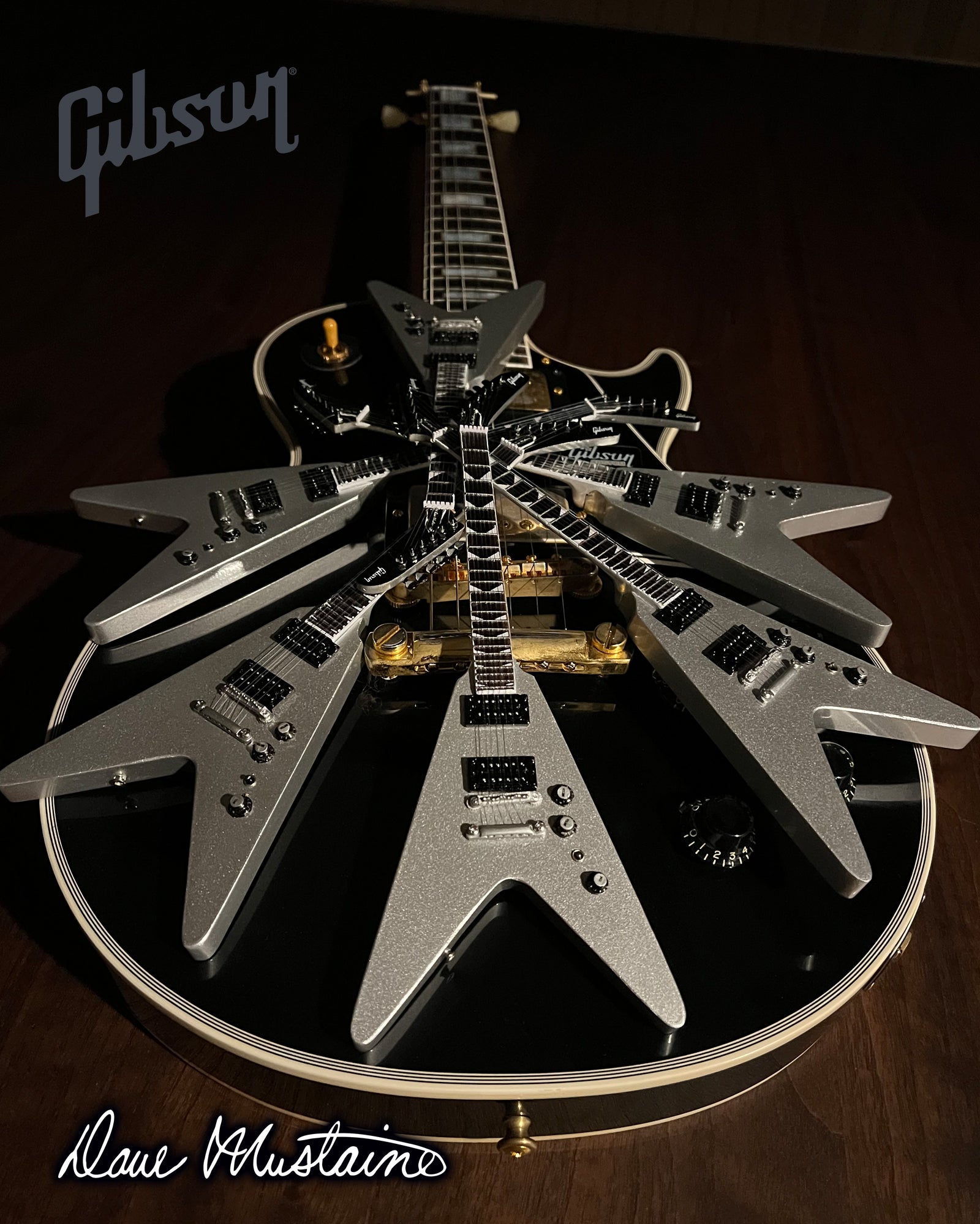 Dave Mustaine Gibson Flying V EXP Silver Metallic Mini Guitar Model - Randy's LLC