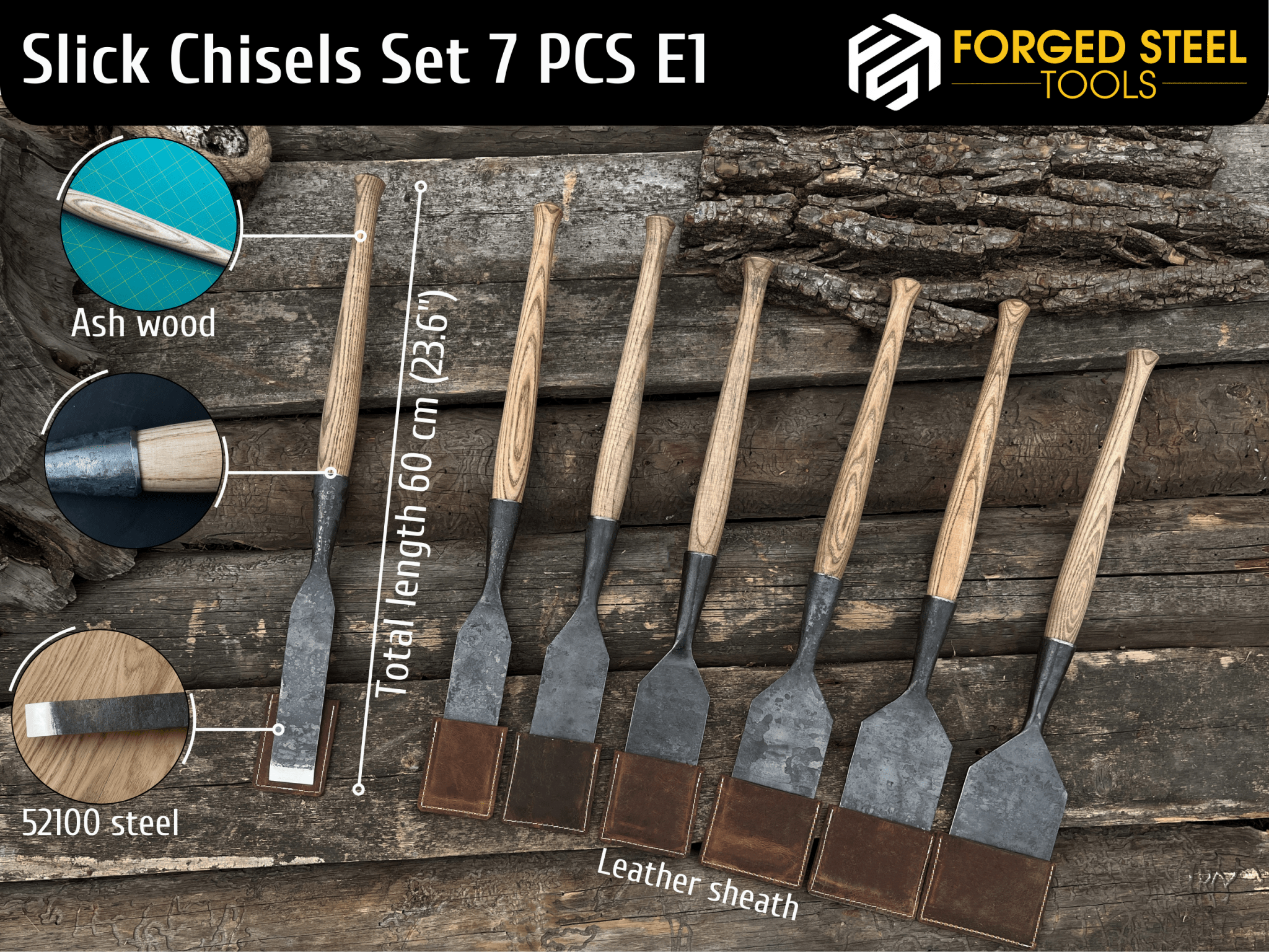 7-Piece Long Timber Framing Chisel Set - Randy's LLC