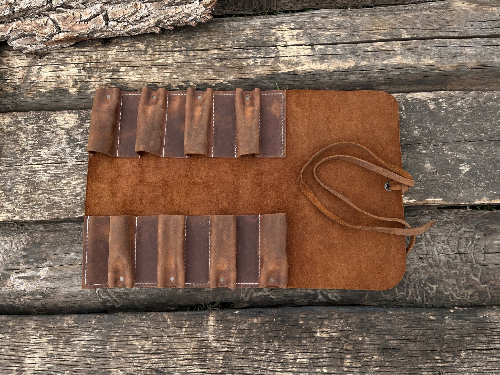 8 Pocket Leather Tool Roll - Randy's LLC