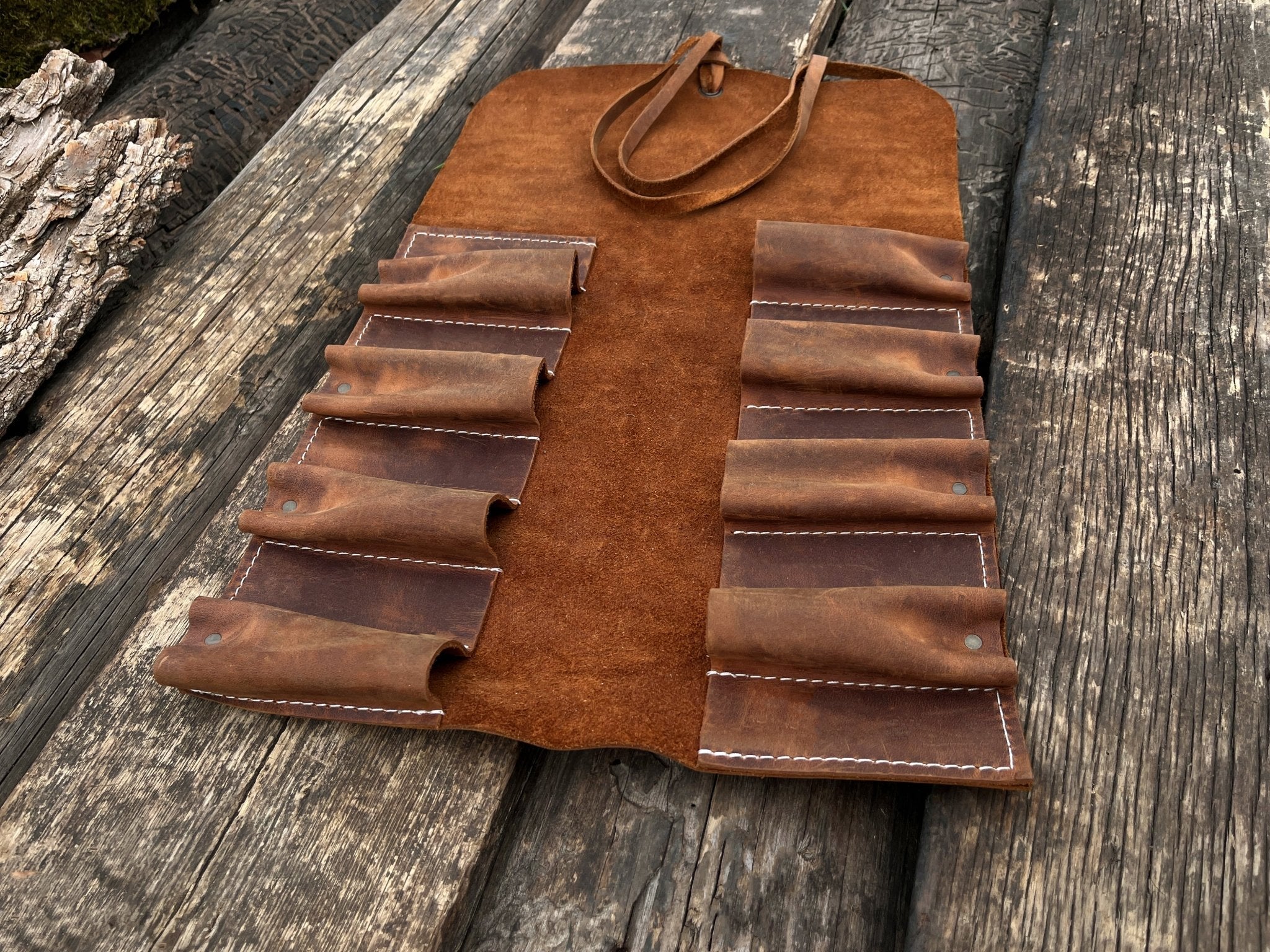 8 Pocket Leather Tool Roll - Randy's LLC