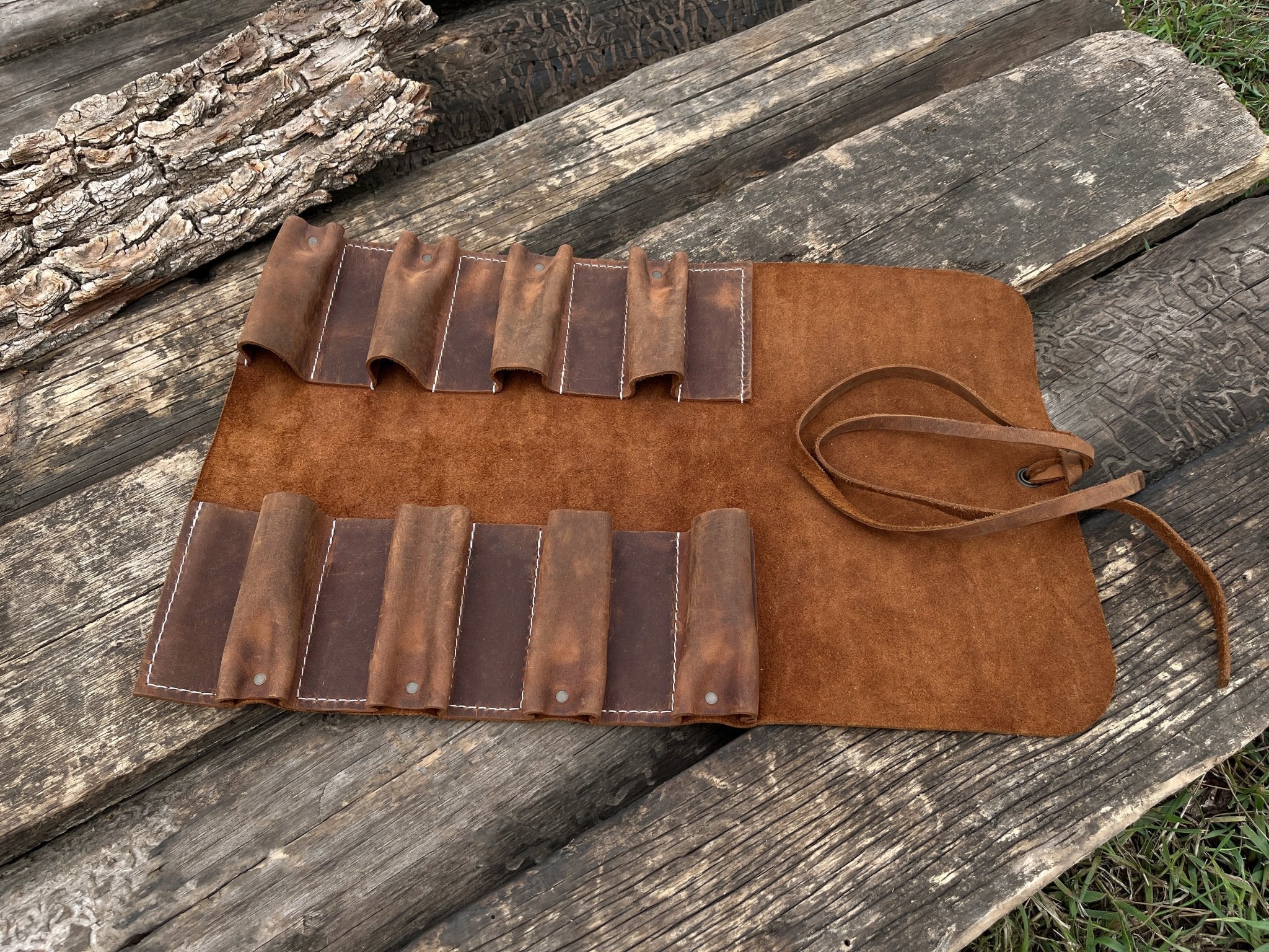 8 Pocket Leather Tool Roll - Randy's LLC