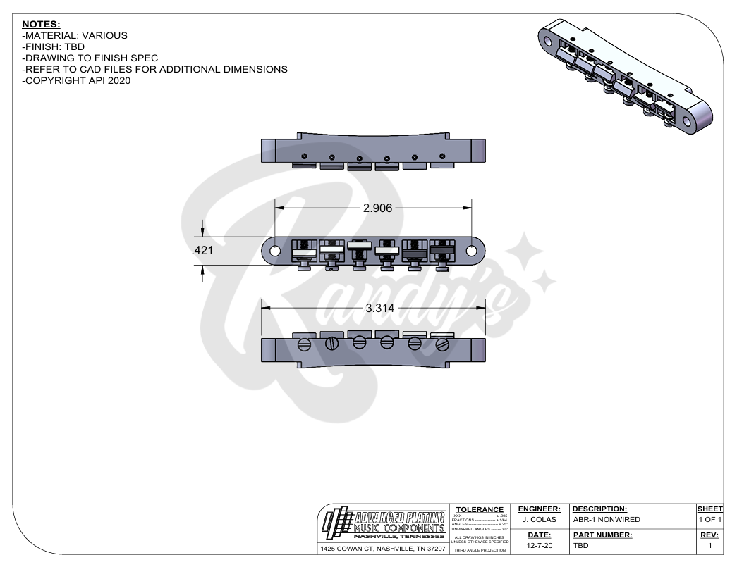 ABR-1 Bridge w/ Plated Brass Saddles - Fits Gibson® - Randy's LLC