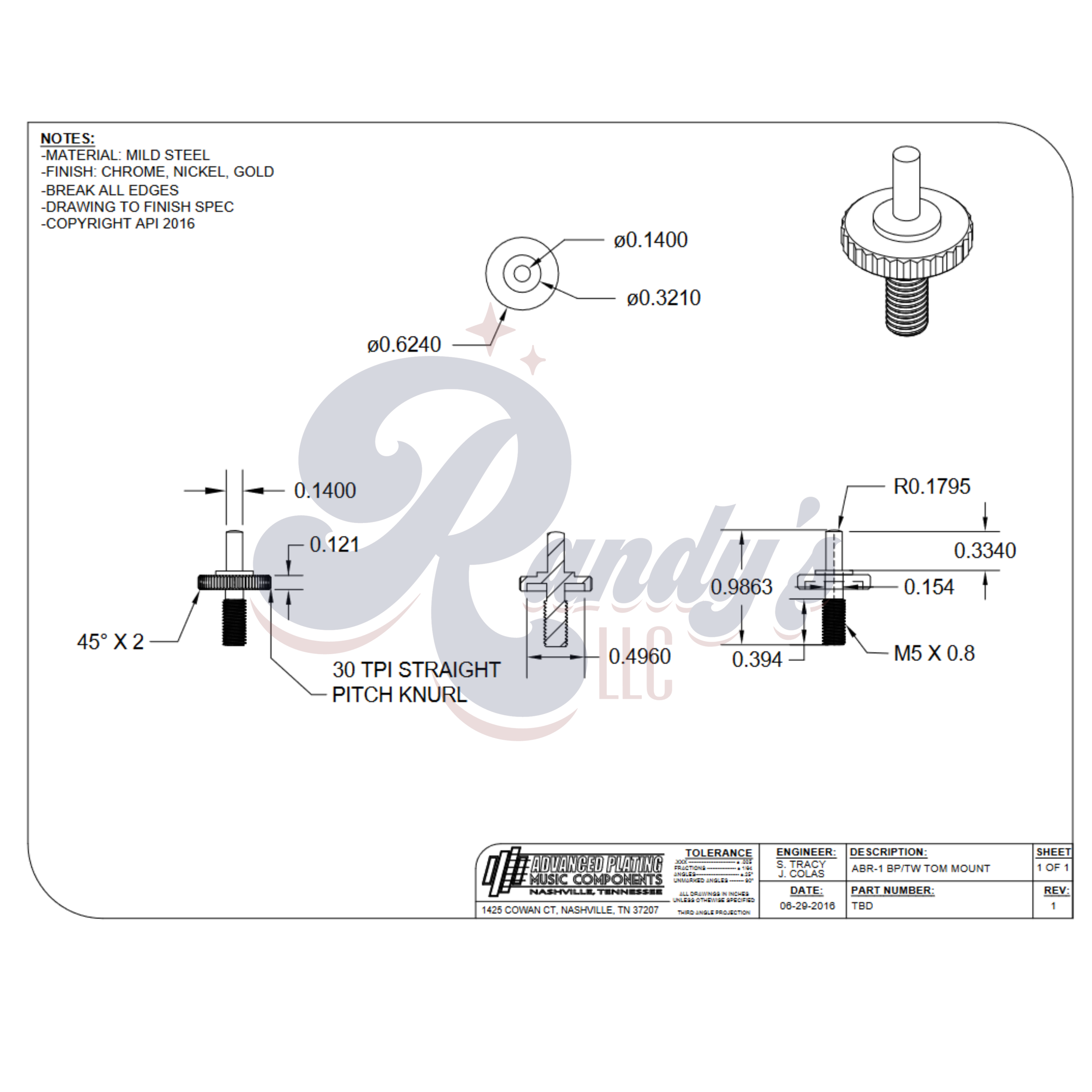 (Contemporary Series) Nashville Tune-O-Matic to Vintage ABR-1 Conversion Bridge Posts w/ Hex - Fits Gibson® CLOSEOUT - Randy's LLC