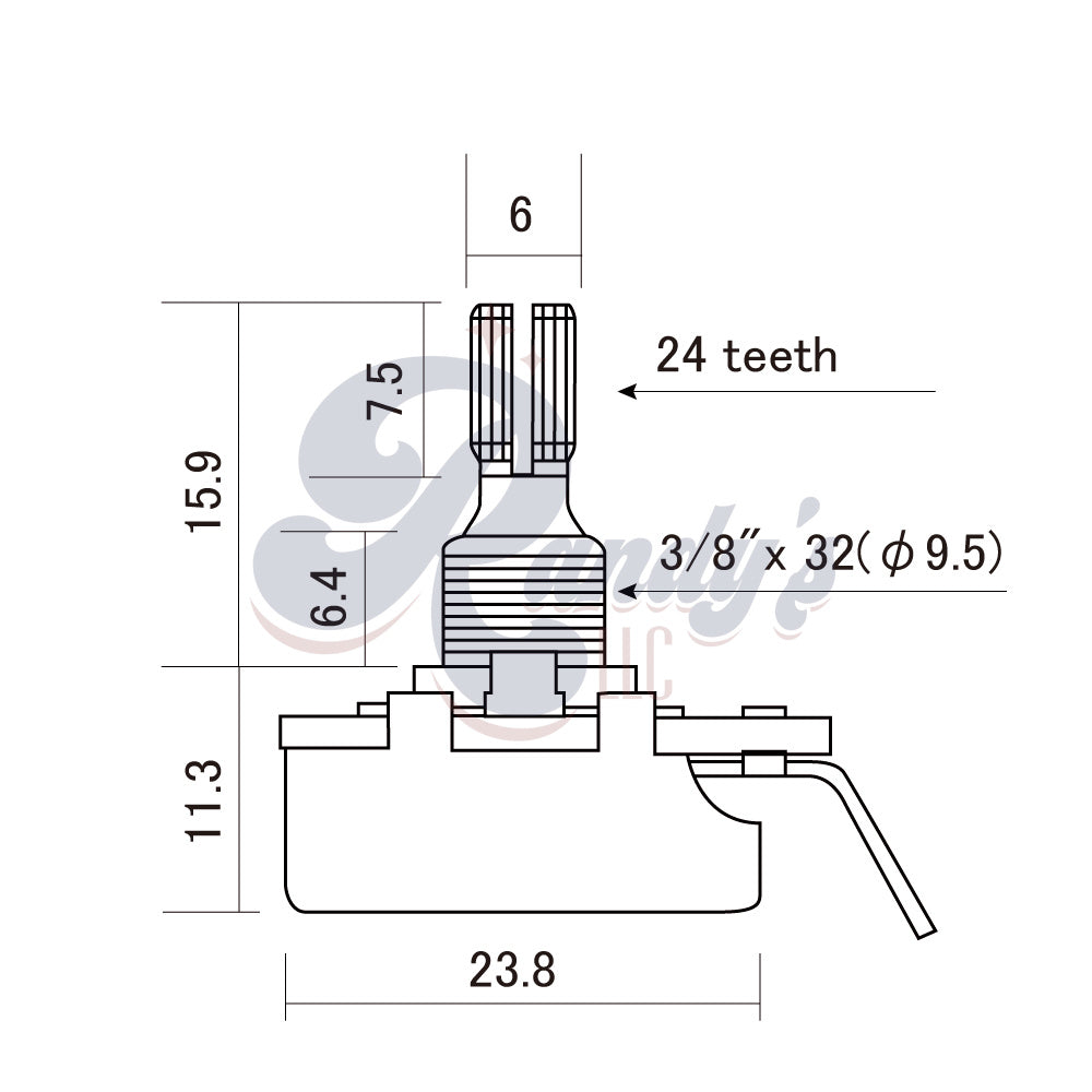 CTS 250K Potentiometer (Short Split Shaft/Audio Taper/Imperial) - Fits Fender® Stratocaster®