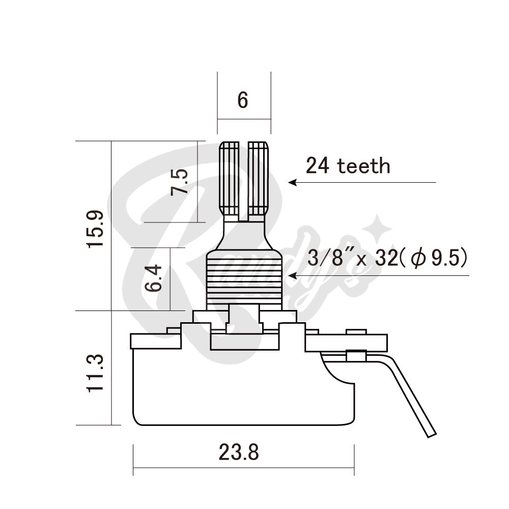 250KΩ Potentiometer ¼" Bushing (Fine) Short - Fits Gibson® - Randy's LLC