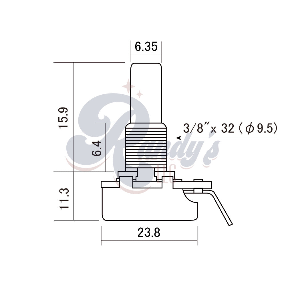 CTS 250K Potentiometer (Short Solid Shaft/Audio Taper/Imperial) - Fits Fender® Telecaster®