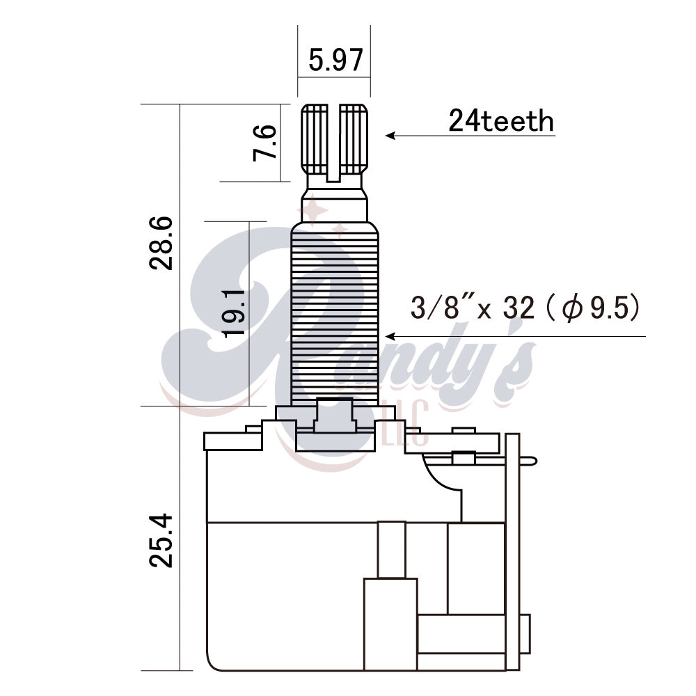 CTS 500K Push-Pull DPDT Potentiometer (Audio Taper/Imperial/Long) - Fits Gibson® Les Paul®