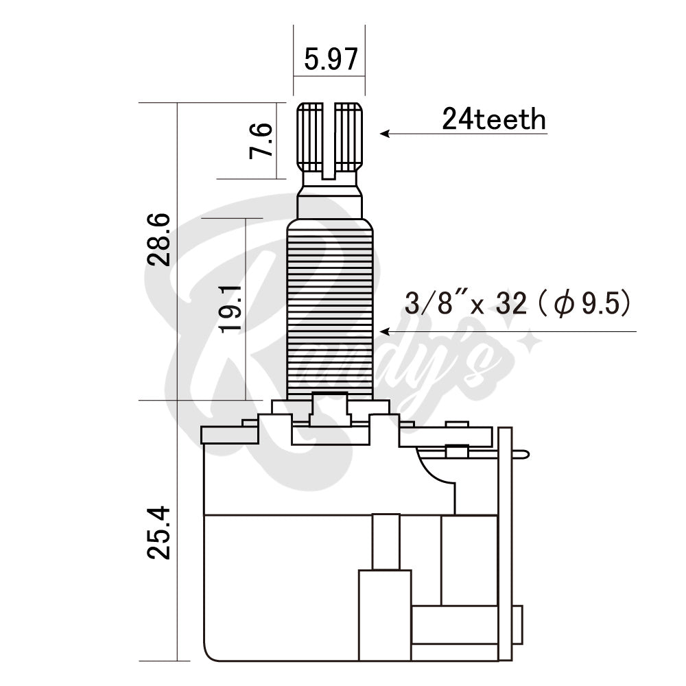 500KΩ Push-Pull DPDT Potentiometer ¾" Bushing (Fine) Long - Fits Gibson® Les Paul® - Randy's LLC