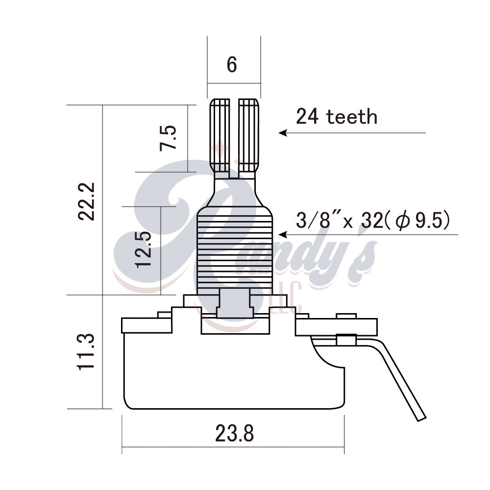 CTS 250K Potentiometer (Regular Split Shaft/Linear Taper/Imperial) - Fits Gibson®