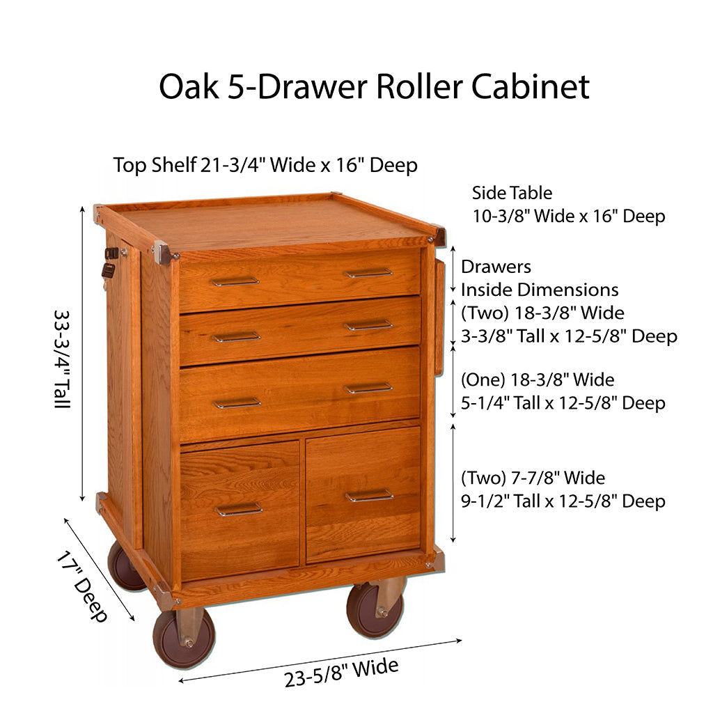 GI-R20-D 5-Drawer Roller Cabinet Luthier Tool Box in Dark Oak - Randy's LLC