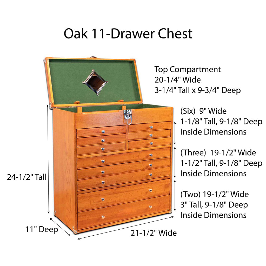 11-Drawer Classic American-Style Top Chest Luthier Tool Box in Dark Oak - Randy's LLC