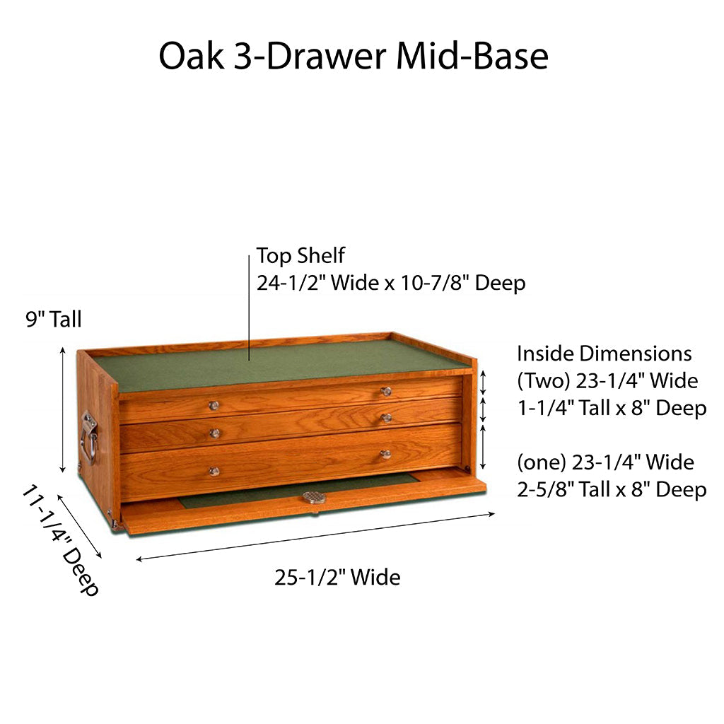 3-Drawer Mid-Base Chest Luthier Tool Box in Oak - Randy's LLC