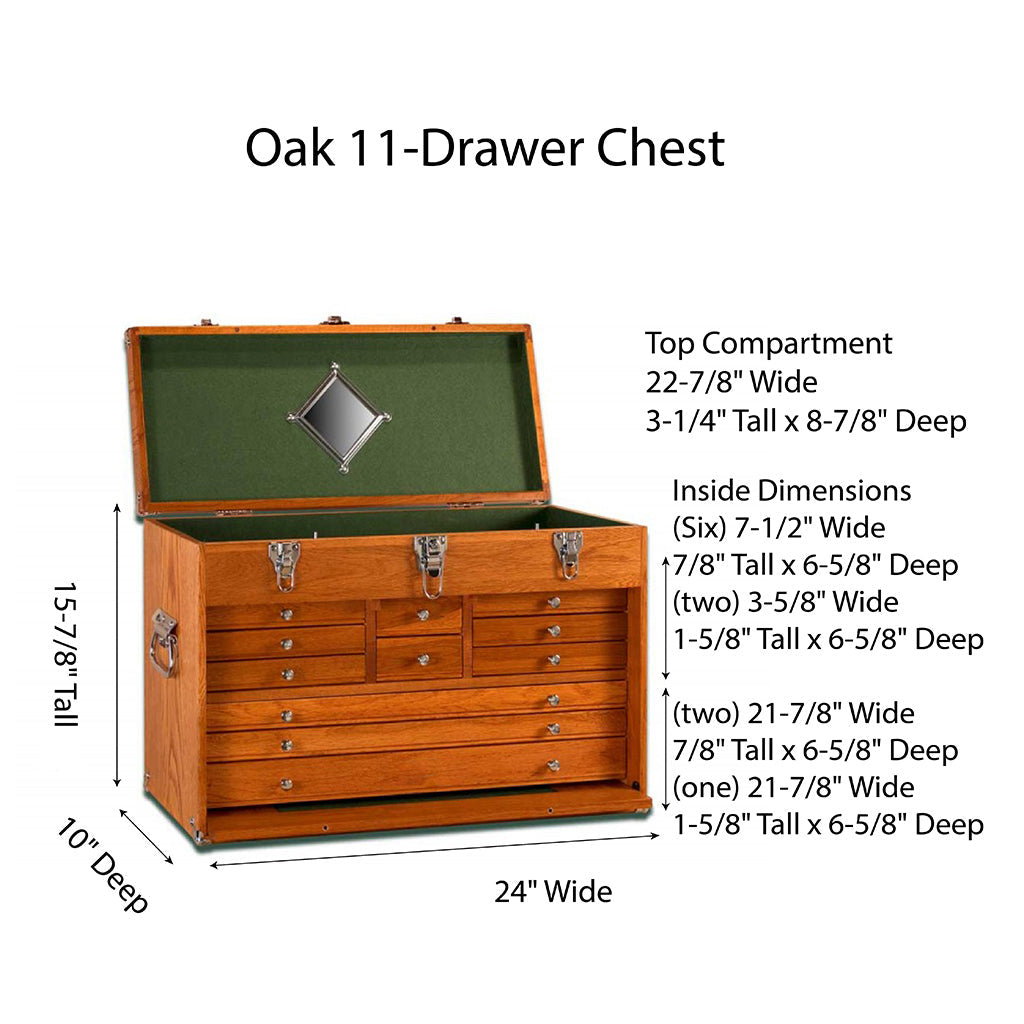 11-Drawer Top Chest Luthier Tool Box in Dark Oak - Randy's LLC