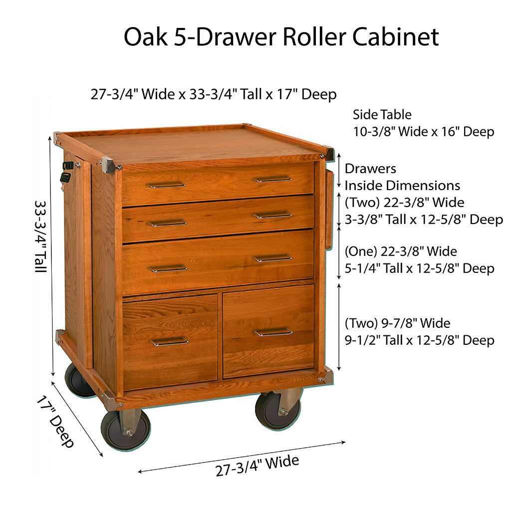 5-Drawer Roller Cabinet Luthier Tool Box in Dark Oak - Randy's LLC