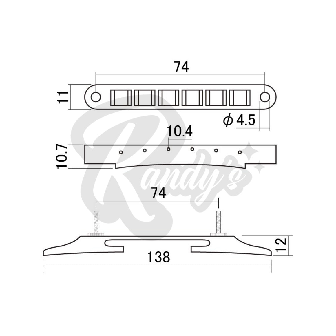 GE104B Nashville Tune-O-Matic Bridge w/ Archtop Rosewood Base - Fits Gibson® & Epiphone® - Randy's LLC