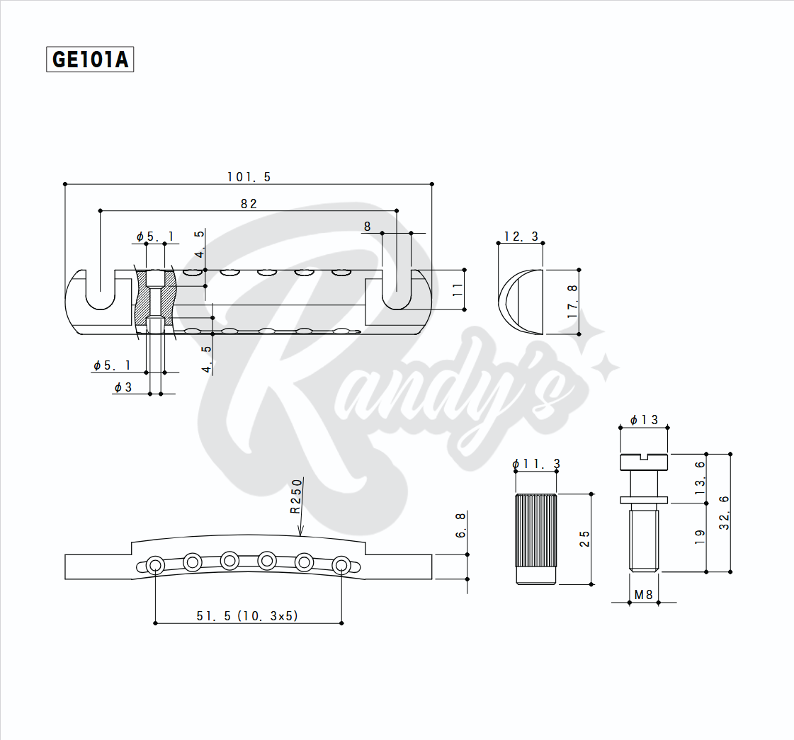 Lightweight Stop Bar Tailpiece w/ Studs & Anchors (Aluminum) - Fits Gibson® & Epiphone® - Randy's LLC