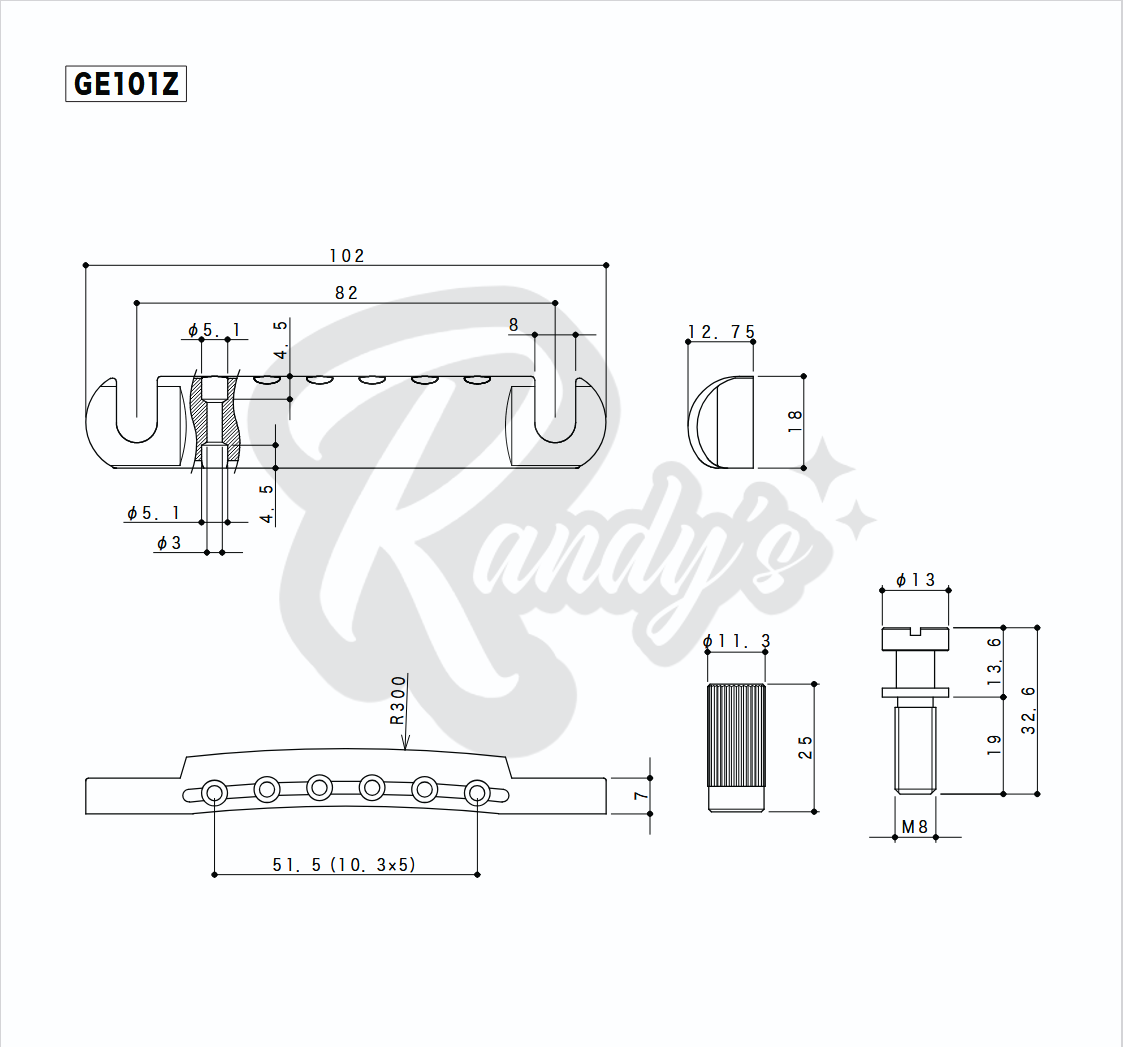 Stop Bar Tailpiece w/ Studs & Anchors (Zinc) - Fits Gibson® & Epiphone® - Randy's LLC