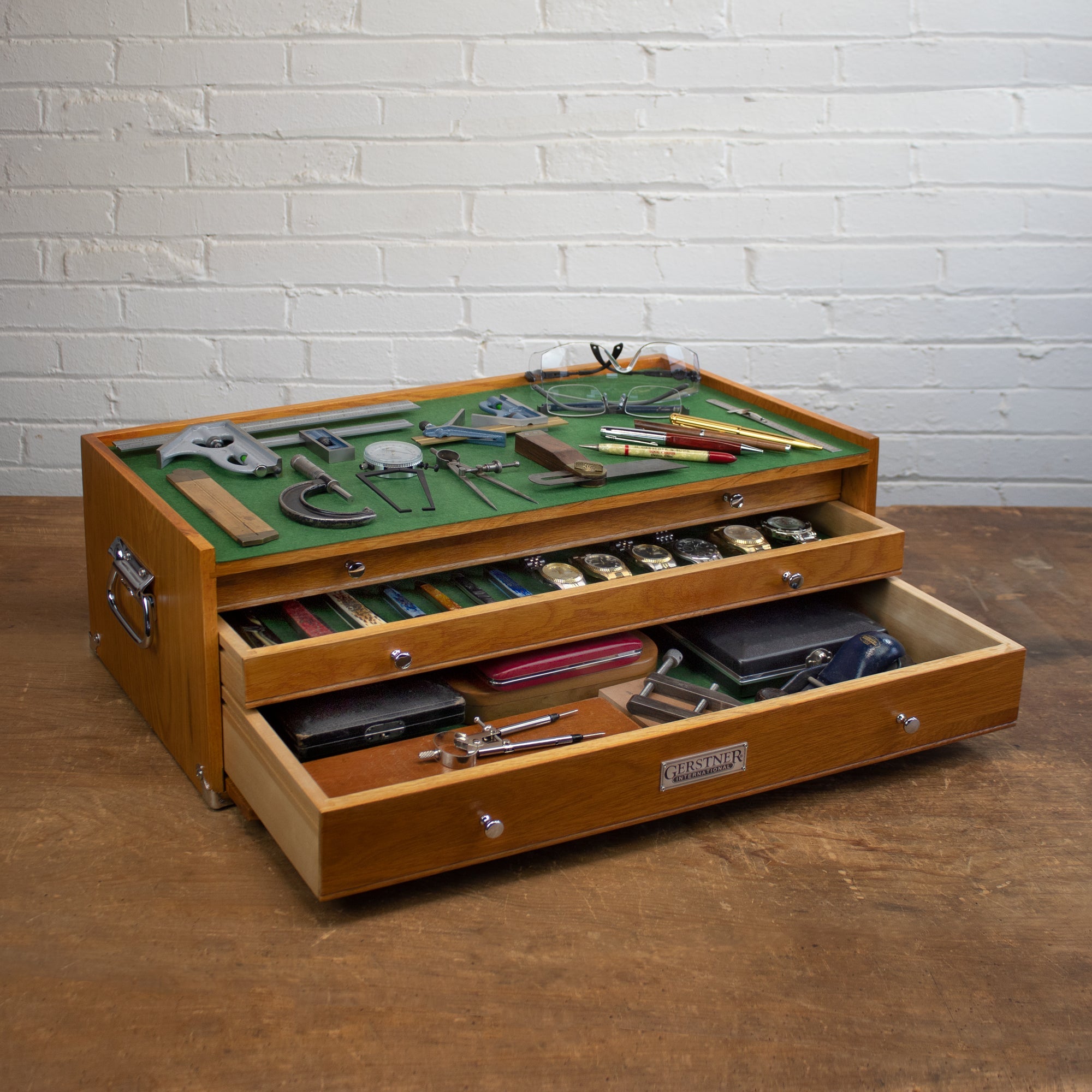3-Drawer Mid-Base Chest Luthier Tool Box in Oak - Randy's LLC