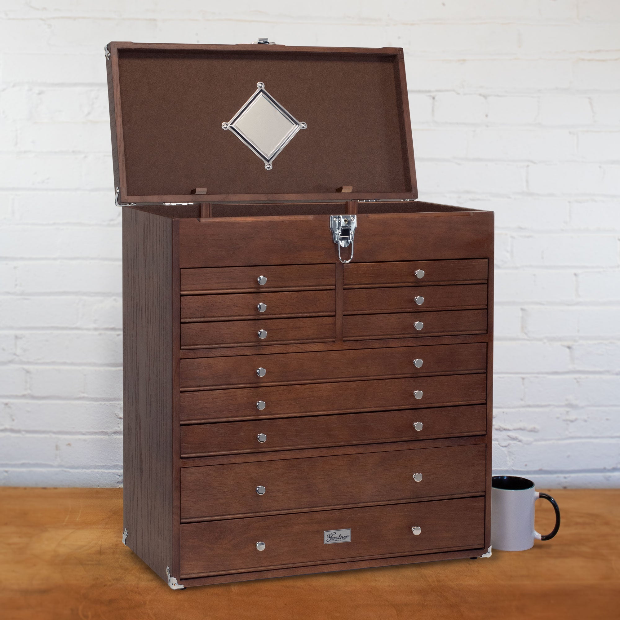 11-Drawer Classic American-Style Top Chest Luthier Tool Box in Dark Oak - Randy's LLC
