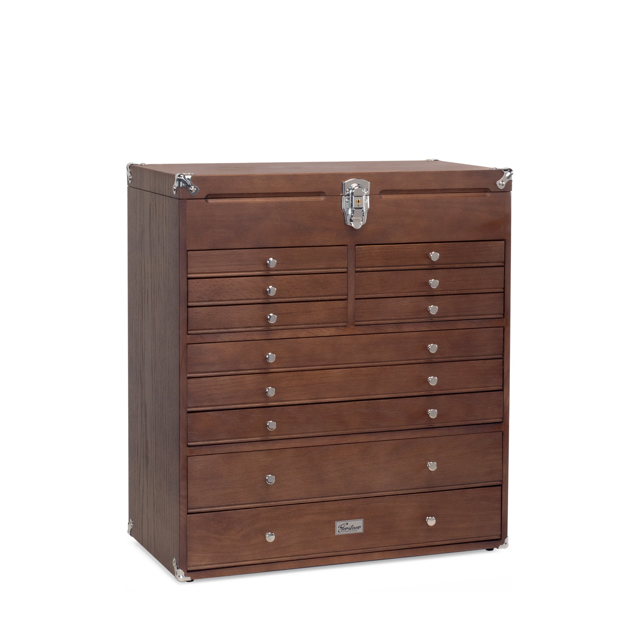 11-Drawer Classic American-Style Top Chest Luthier Tool Box in Dark Oak - Randy's LLC