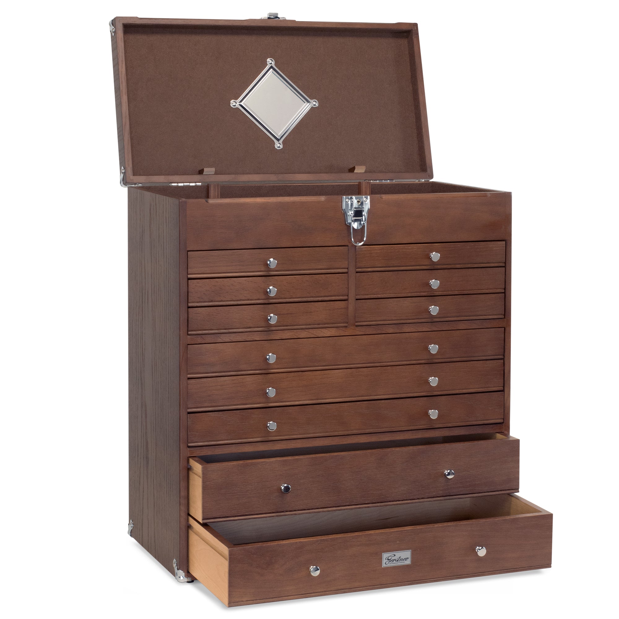 11-Drawer Classic American-Style Top Chest Luthier Tool Box in Dark Oak - Randy's LLC