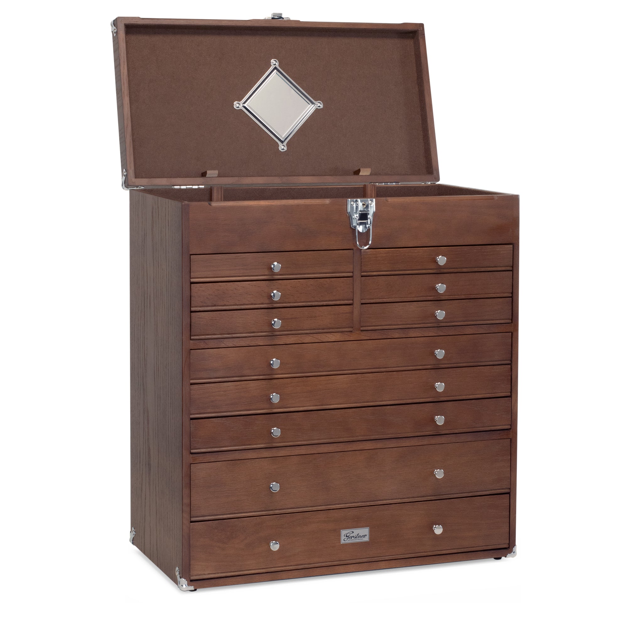 11-Drawer Classic American-Style Top Chest Luthier Tool Box in Dark Oak - Randy's LLC