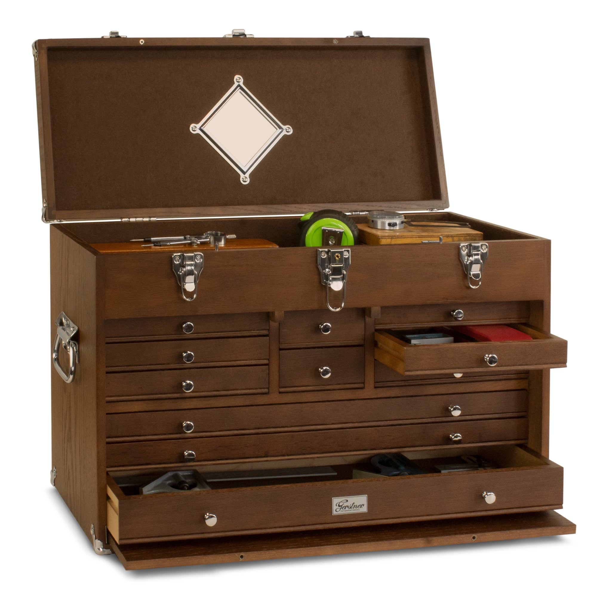 11-Drawer Top Chest Luthier Tool Box in Dark Oak - Randy's LLC