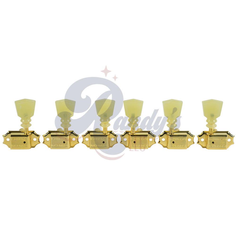 Kluson Tuners (Deluxe Series) w/ Double RIng Keystone "Tulip" Buttons (L3+R3) Double-Line - Fits Gibson® - Randy's LLC