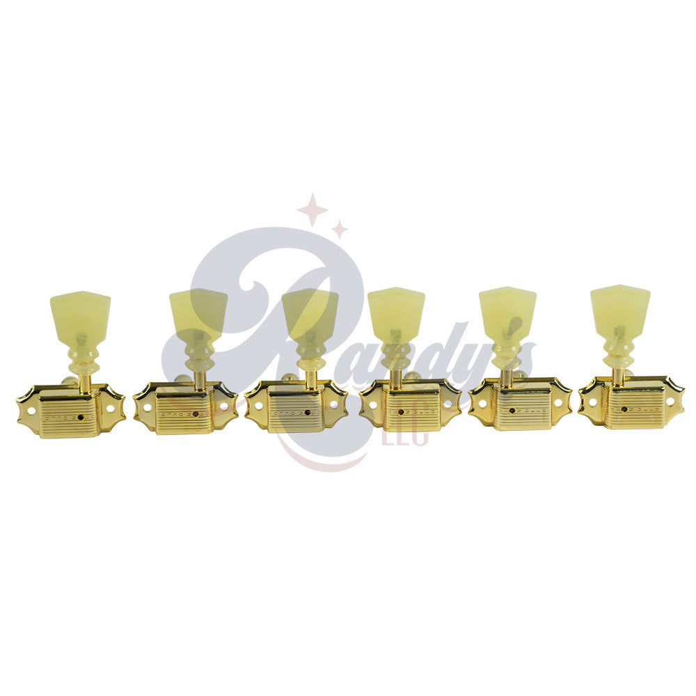 Kluson Tuners (Deluxe Series) w/ Double RIng Keystone "Tulip" Buttons (L3+R3) Single-Line - Fits Gibson® - Randy's LLC