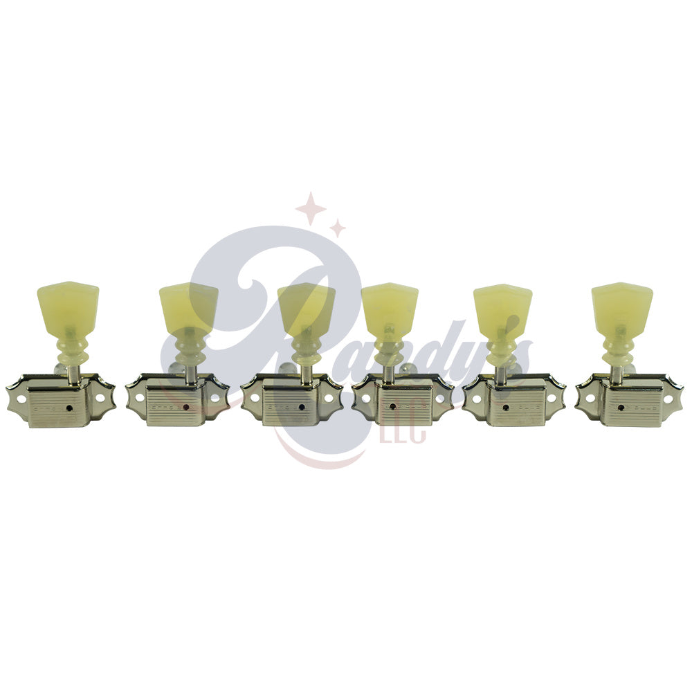 Kluson Tuners (Deluxe Series) w/ Double RIng Keystone "Tulip" Buttons (L3+R3) Single-Line - Fits Gibson® - Randy's LLC