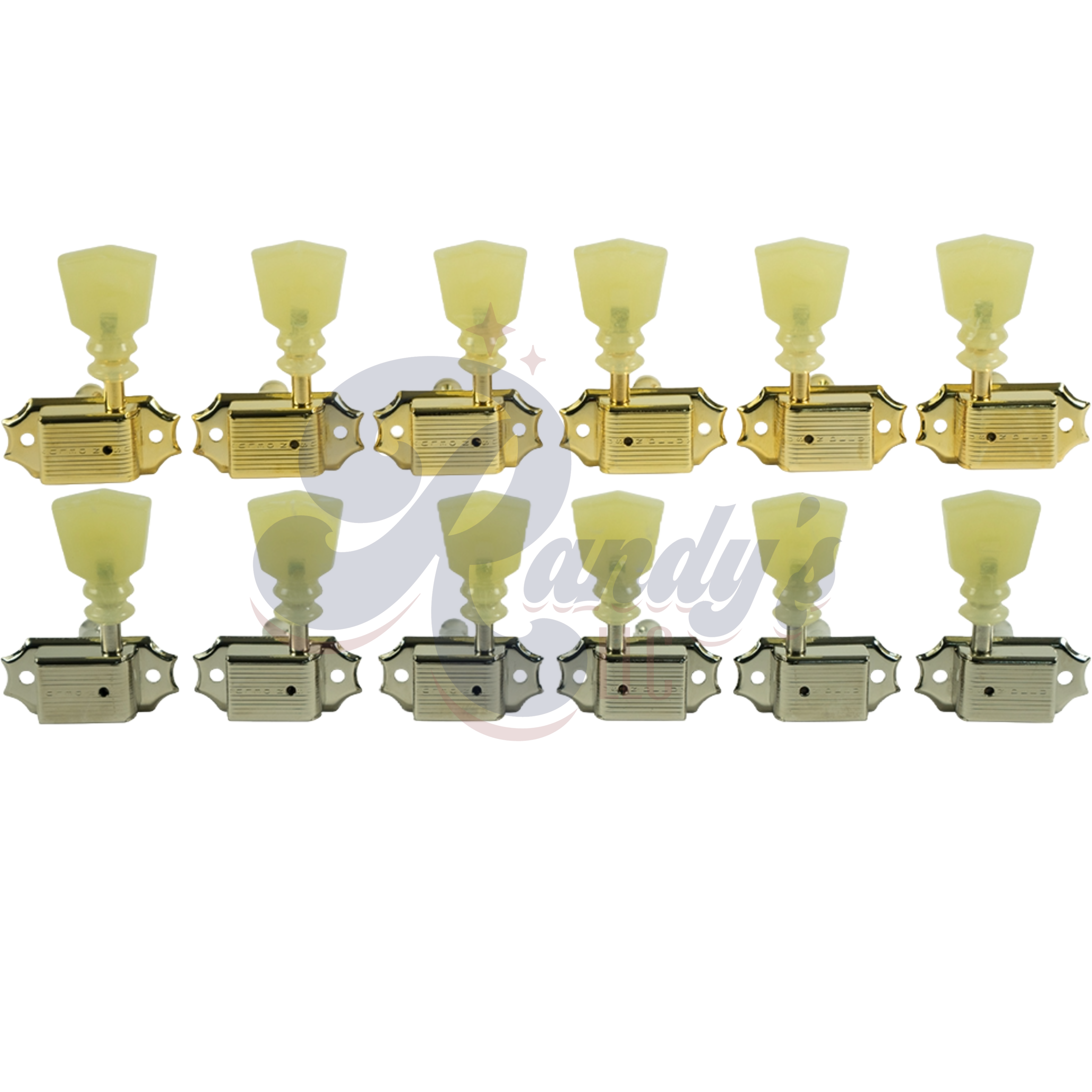 Kluson Tuners (Deluxe Series) w/ Double RIng Keystone "Tulip" Buttons (L3+R3) Single-Line - Fits Gibson® - Randy's LLC