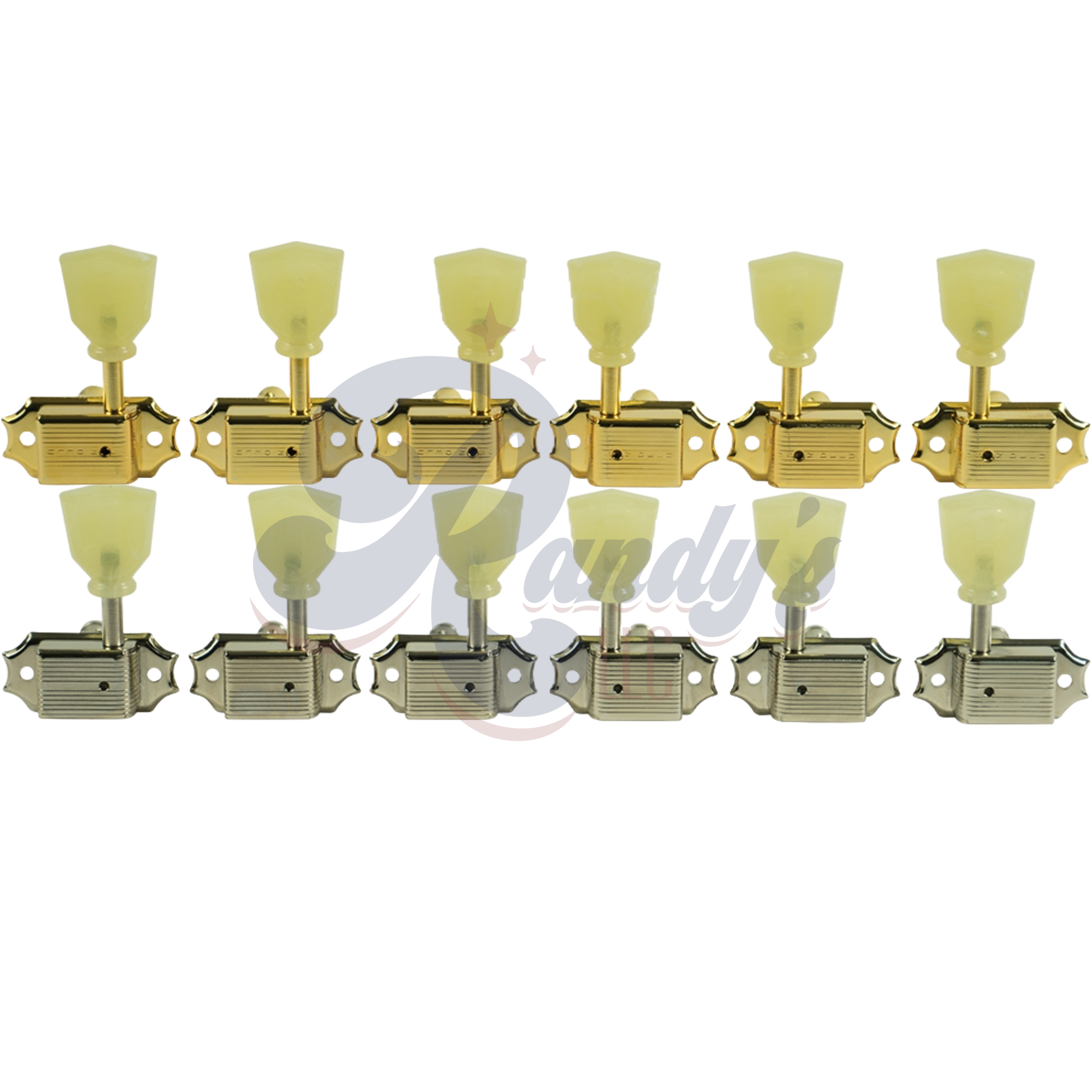 Kluson Tuners (Deluxe Series) w/ Keystone "Tulip" Buttons (L3+R3) No-Line - Fits Gibson® - Randy's LLC