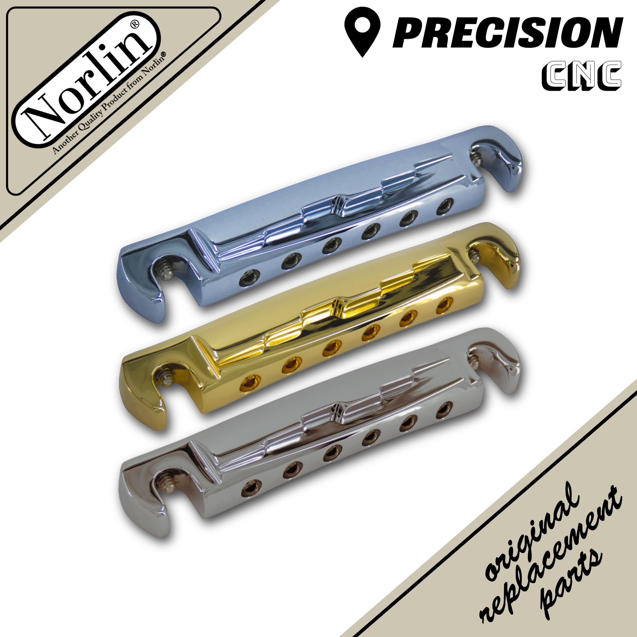 CNC Billet Aluminum Ridged Compensated "Lightning" Stop Bar for Gibson® & Epiphone® Guitars - Randy's LLC