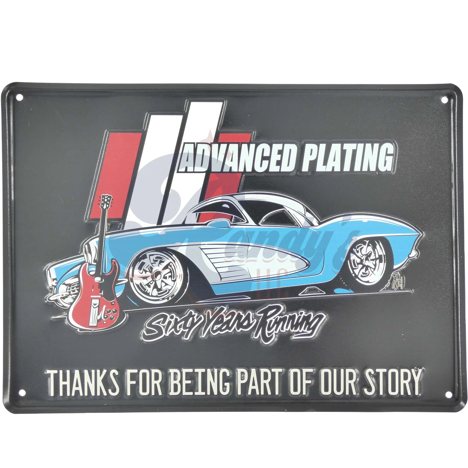 Advanced Plating | "Sixty Years Running" Pressed Metal Sign - Randy's LLC