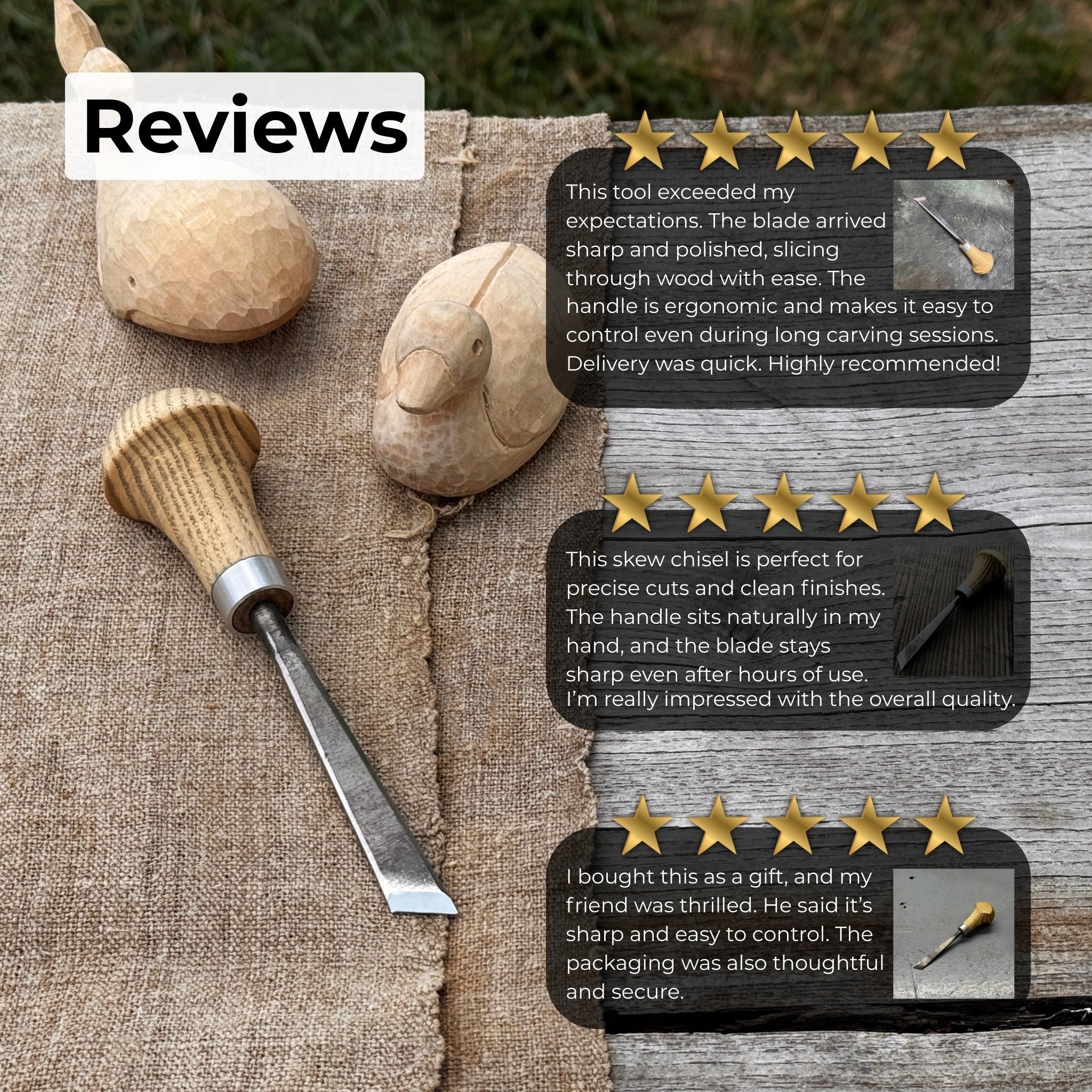 Angled Bevel Carving Chisel with Palm Handle – 10 mm (0.39 inches) - Randy's LLC